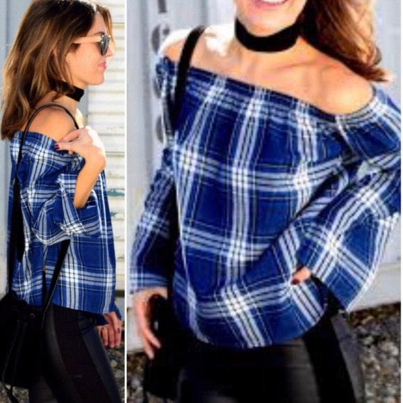 Cloth and Stone Plaid Off Shoulder Top - Picture 4 of 4